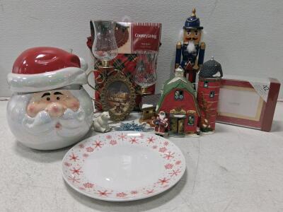 Iridescent Ceramic Santa Cookie Jar - 11&rdquo; Holiday Christmas Storage, Hand-Painted Lid