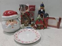 Iridescent Ceramic Santa Cookie Jar - 11&rdquo; Holiday Christmas Storage, Hand-Painted Lid