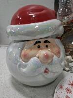 Iridescent Ceramic Santa Cookie Jar - 11&rdquo; Holiday Christmas Storage, Hand-Painted Lid - 2