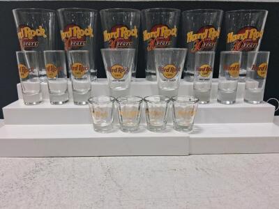 Hard Rock Cafe 30th Anniversary Glassware Set &ndash; 6 Pint, 4 Shot, 6 Shooter Glasses (display stand not included)