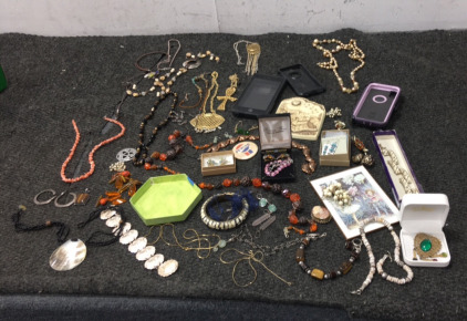 Various Costume Jewelry, (3) Phone Cases