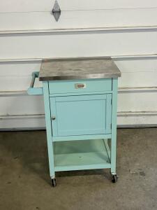 Rolling Utility Cart &ndash; Stainless Steel Top, Drawer & Cabinet, Push Handle, Teal, 30"x18"x34.5"