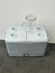 Rubbermaid Large Portable Cooler with Cup Holders and Drain Plug and plastic sealable storage container