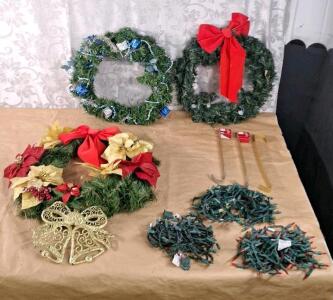 (3) 16" Wreaths, (3) Wreath Hooks & (3) String Lights