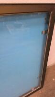 Locking Wall Display Case 43"x28.5" Black Frame, Glass Front, Blue Fabric Backing, Indoor Use - 2