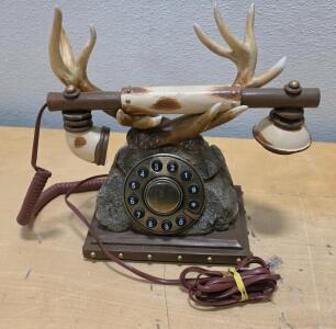 Faux Antler & Rock Novelty Corded Landline Telephone &ndash; Rotary-Style Dial, Rustic Cabin Decor
