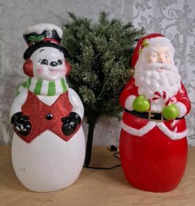 (1) 24" Lighted Plastic Santa Claus, (1) 24" Lighted Plastic Snowman & (1) 24" Lighted Artificial Tree Segment