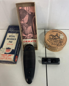 Vintage Pachmayr "White Line" Recoil Pad, Propert's Leather & Saddle Soap, and Sturm, Ruger & Co. Gun Part