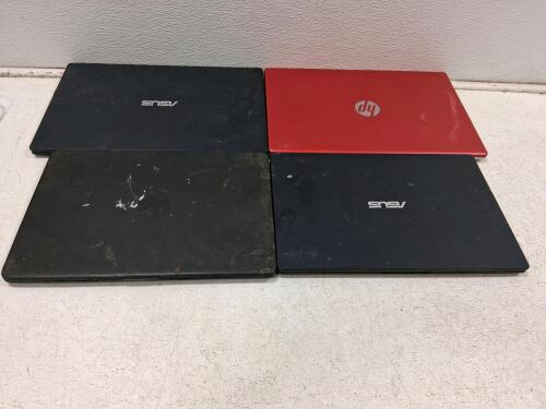 ASUS & HP Laptops, Lot of 4, 14"-15.6" Notebooks, Mixed Condition, Integrated Graphics (Cannot Test No Cord)
