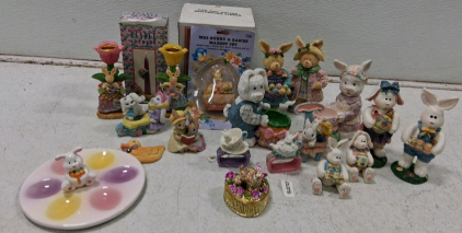 Easter Bunny Figurine Collection &ndash; Mrs Bunny Magnet Set, Candle Holders, Egg Plate, 17+ Pieces