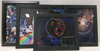 Set of 5 Framed Psychedelic Art Prints with Black Frames