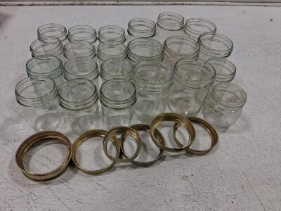 Set of 15+ Clear Glass Mason Jars (8 oz & 4 oz) with 5+ Metal Screw Bands