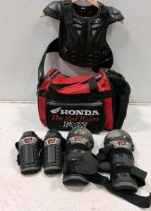 Honda Red Riders FOX/HUAJUN Youth Motocross Gear Set &ndash; Chest, Elbow, Knee Guards, Gear Bag