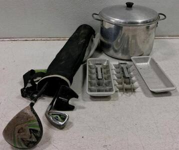 Mixed Golf Club Set: Callaway Driver, Crossfire Putter, Ringo Iron, Basic Carry Bag, Fair Condition