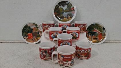 Campbell's Soup Collectible Mugs & Paul Detlefsen Plates Set, 9 Mugs 3 Plates, 1980s-1990s