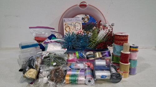 Large Mixed Craft Supply Lot &ndash; Ribbon Spools,y Floral Picks, Organizers, Bead Guide
