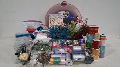 Large Mixed Craft Supply Lot &ndash; Ribbon Spools,y Floral Picks, Organizers, Bead Guide