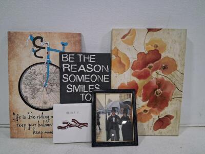 Mixed Wall Art Collection: Einstein Quote, Paris Scene, Bacon Humor, Floral & Inspirational