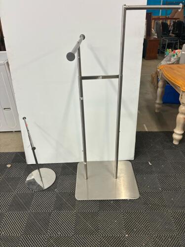 Stainless Steel Double Rail Retail Garment Rack & Accessory Stand, Modern Flat Base Design