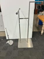 Stainless Steel Double Rail Retail Garment Rack & Accessory Stand, Modern Flat Base Design