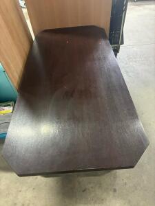 Dark Brown Rectangular Wood Conference Table, Trestle Base, Seats 6-8, 72"x40"x30"