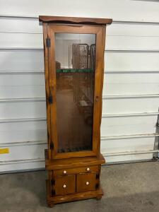 Wooden 6-Gun Display Cabinet with Glass Door, Felt-Lined Rack, Storage Drawer & Lock