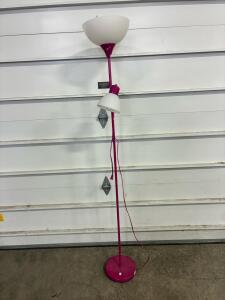 Pink Torchiere Floor Lamp with Adjustable Reading Light, 71" Metal Base, White Shades