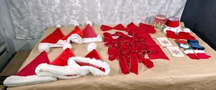 (6) Santa Hats & Assorted Christmas Decor