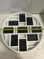 Rectangular Green Wicker Wall Shelf 18"x17" & Round White Geometric Shadow Box 23.5" Display - 2