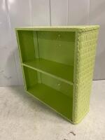 Rectangular Green Wicker Wall Shelf 18"x17" & Round White Geometric Shadow Box 23.5" Display - 4