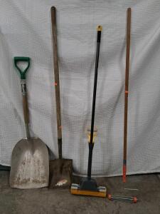 Yard/Garden Tools Bundle: Scoop Shovel, Square Point Shovel, Sponge Mop, Paint Roller Tool