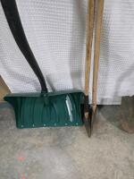 Assorted Garden Tools Lot: Shovels, Rakes, Hoe, Pitchfork, Broom, Snow Shovel - 2