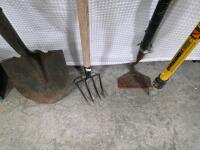Assorted Garden Tools Lot: Shovels, Rakes, Hoe, Pitchfork, Broom, Snow Shovel - 5