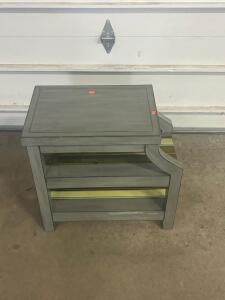 Gray Wooden Side Table with Two Shelves, 15.75" x 11.75" x 17.75"