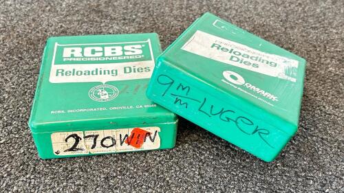 RCBS .270 Winchester Reloading Die Set, 2-Dies, Precisioneered, Steel, Original Box and RCBS Omark 9MM Luger Precisioneered Reloading 2-Die Set, Standard 7/8"-14 Thread