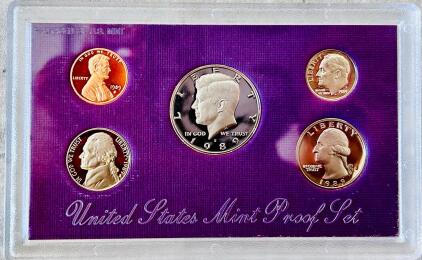 1989 U.S. Mint Proof Set S - 5 Coins, Kennedy Half Dollar, Lincoln Cent, Original Mint Case