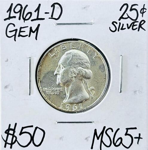 1961-D Washington Quarter 90% Silver - GEM MS65+ Grade, Denver Mint, High Value Uncertified