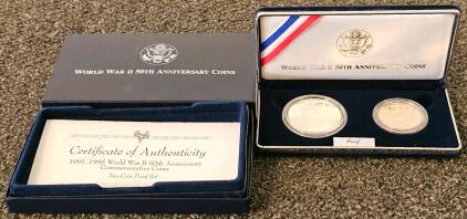 WWII 50th Anniversary US Mint Proof Coin Set &mdash; 1993 Silver Dollar & Clad Half Dollar COA/Box