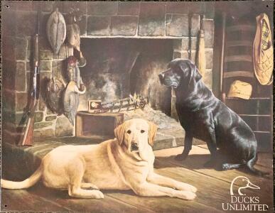 Ducks Unlimited Metal Sign 16"x12" Labs By Fireplace Cabin Decor Hunting Lodge Art