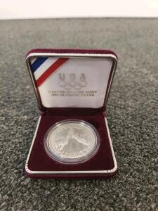 1988 US Mint Olympic Proof Silver Dollar, 90% Silver, COA & Original Case, Commemorative Coin