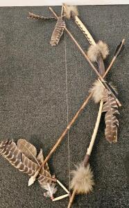 Plains Style Native American Beaded Recurve Bow 50" With Fur, Feathers, And Three Arrows