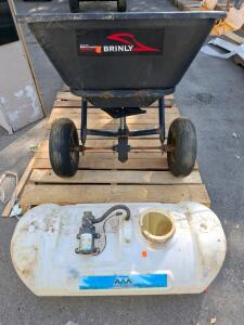 Brinly Tow-Behind Broadcast Spreader & Master MFG 25 Gallon ATV Sprayer .