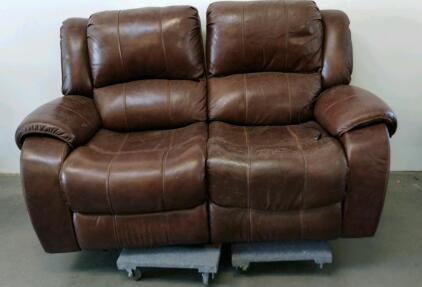 Dual Power Reclining Loveseat, Dark Brown Leather, USB Port (Tested/Working)