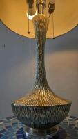 Mosaic Tile Top Side Table With Metal Legs + Textured Silver Table Lamp, 30" Tall, Pull-Chain Switch - 2