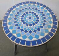 Mosaic Tile Top Side Table With Metal Legs + Textured Silver Table Lamp, 30" Tall, Pull-Chain Switch - 3