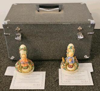 Goebel M.I. Hummel Club "Street Treats" & "Baked With Love" Figurine Cookie Presses With COAs Included, Vintage Hilton Turntable Case