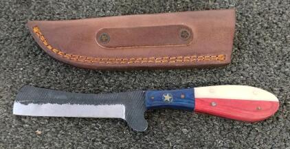 Texas Flag Fixed Blade Knife 9" Full Tang with Leather Sheath, Custom Patriotic Handle