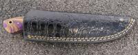 Custom Damascus Fixed Blade Knife, 4" Drop Point, Purple/Yellow Hybrid Handle, Leather Sheath - 4