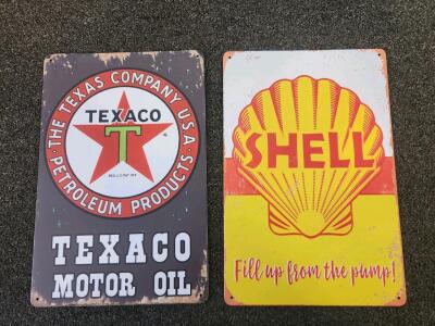 Texaco And Shell Vintage-Style Metal Advertising Signs, 16" x 24", Aluminum Construction