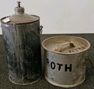 Vintage Galvanized Kerosene Can & Metal Utility Pail With Lid, 2 Gallon & 1.5 Gallon, "ROTH"